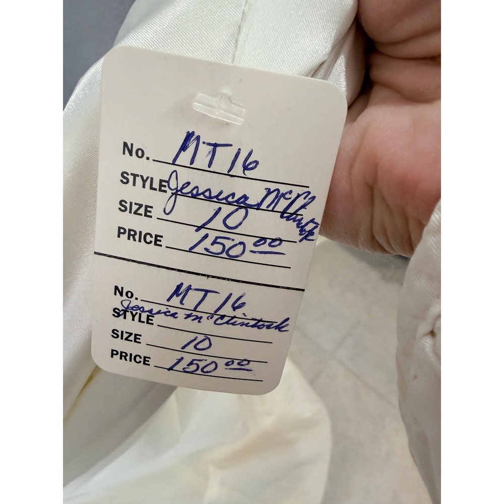 Vintage Jessica McClintock Ivory Ruched Mermaid Gown Rhinestone Brooch 10 - Picture 5 of 11